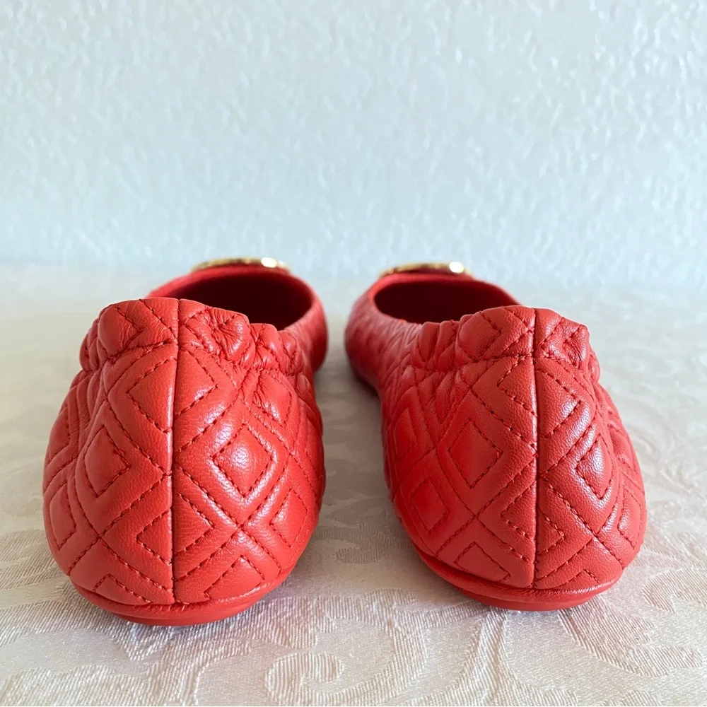 TORY BURCH Coral Minnie embellished quilted leather ballet flats